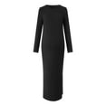 thumbnail image 3 of Lispipm Maternity Sweater Dress for Women Ribbed Knit Long Sleeve Crew Neck Pregnant Clothes with Side Slit for Fall Winter Black L, 3 of 9
