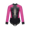 thumbnail image 3 of Haitryli Kids Girls Rhinestone Color Block Gymnastic Leotard Long Sleeve Ballet Dance Skating Unitard Bodysuit Dancewear Hot Pink 6, 3 of 5