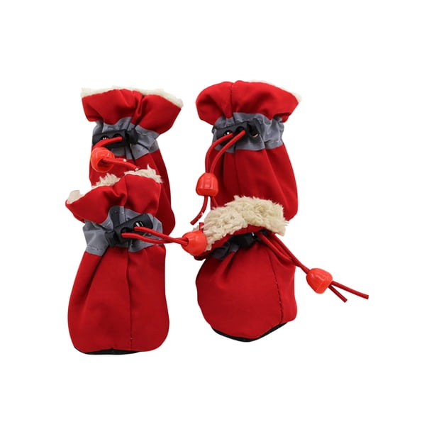 Botas de Perro Perros de Tamaño Medio, Zapatos de Perro de Invierno de Lana Caliente con Cinta Reflectante Y Cordón, Suelas Antideslizantes Perro Botas de Nieve para Perros Pequeños, Conjunto de 4