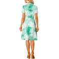 thumbnail image 3 of INSPIRE CHIC Women's Tropical Print Dress Lapel Collar V Neck Belted Shirt Midi Dress Light Green XS, 3 of 5