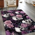 thumbnail image 3 of 3'x5' Area Rugs, Halloween Skull Indoor Outdoor Area Rug for Living Room Bedroom, Vintage Pink Rose Purple Flower Washable Bathroom Rugs Kitchen Floor Carpet Mats Home Decor Aesthetic, 3 of 8