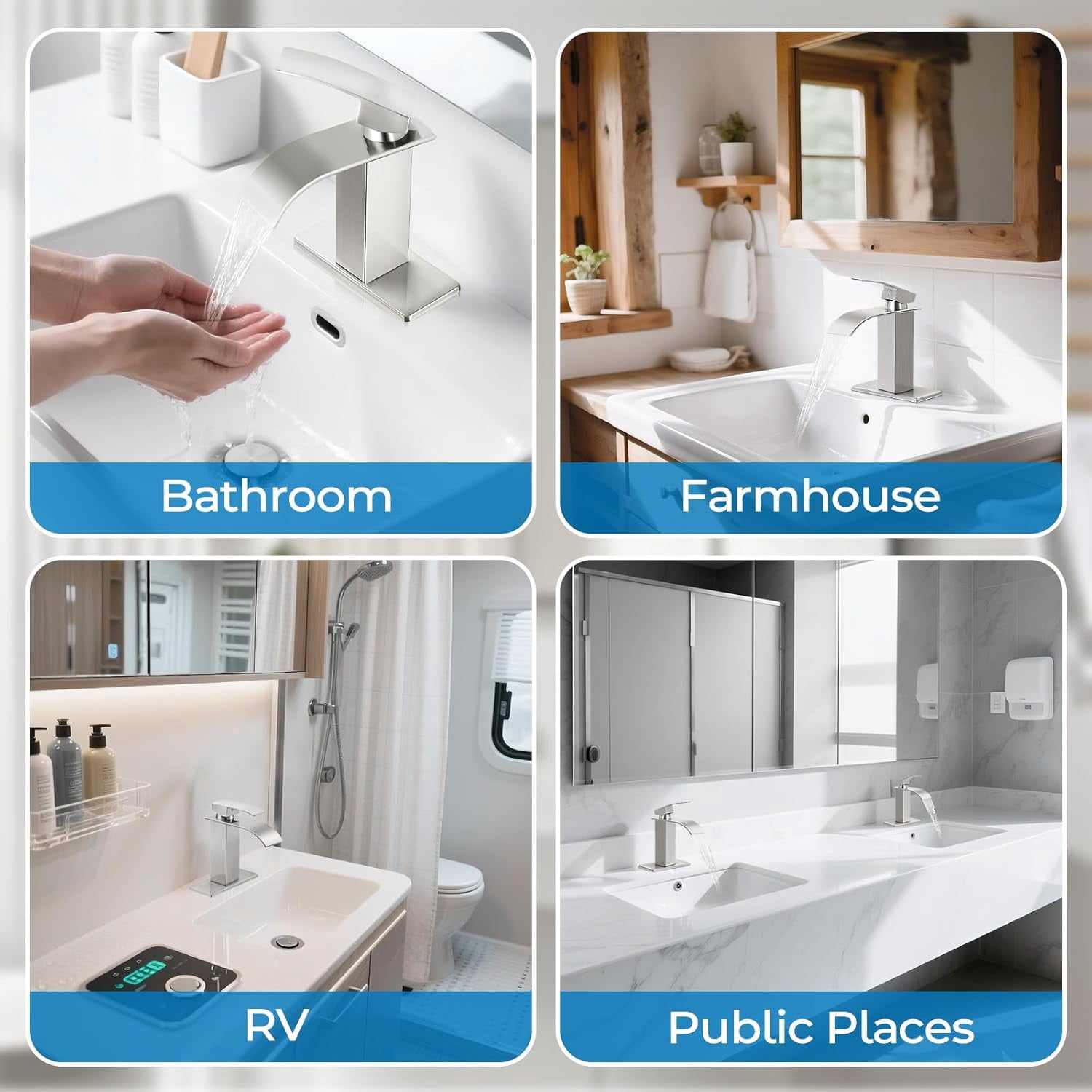 Brushed Nickel Bathroom Faucets, Waterfall Bathroom Sink Faucet Modern Single Handle Bathroom Faucte 1 or 3 Hole, RV Mixer Tap Vanity Faucet - Includes Pop-up Drain Supply Hoses Deck Plate