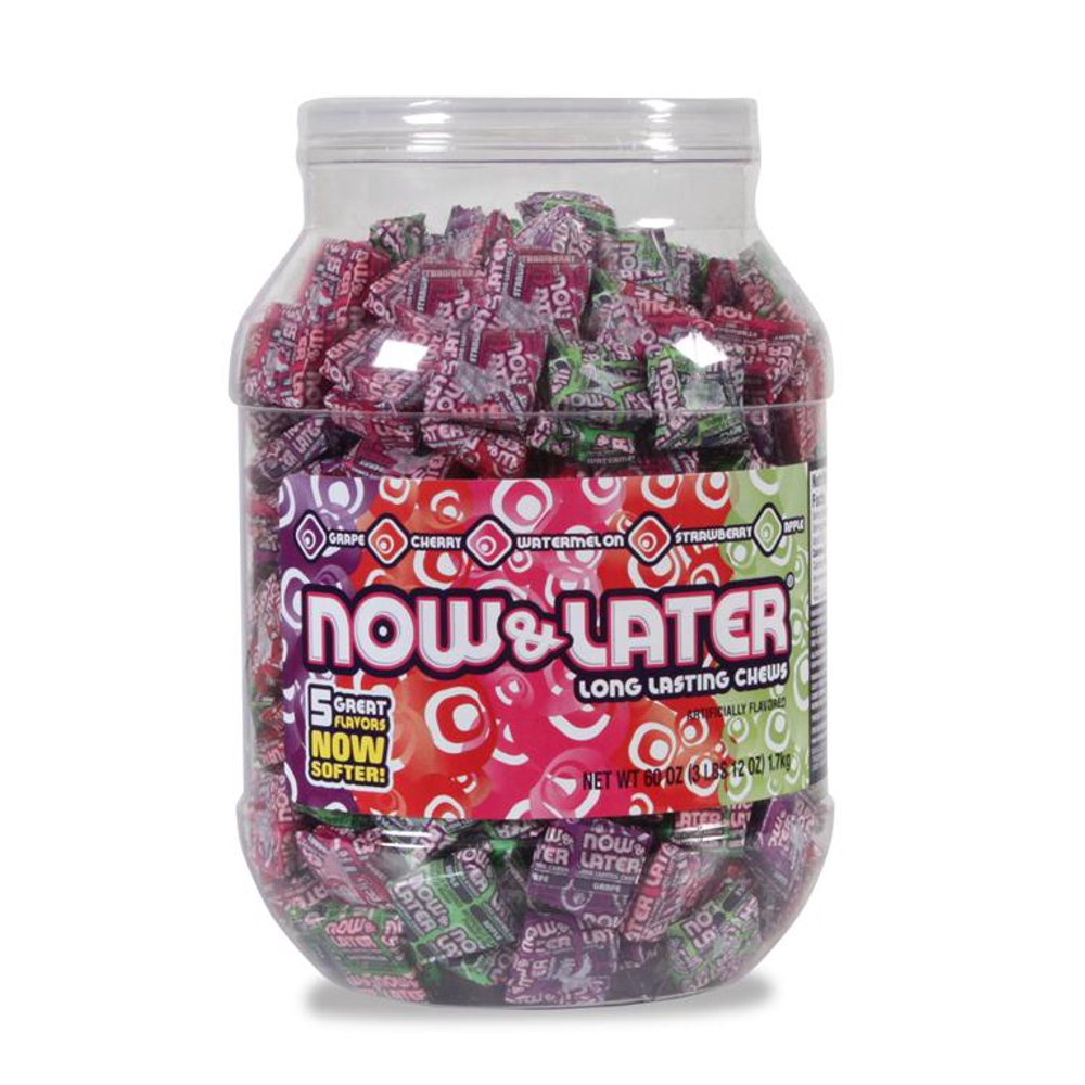 Now & Later Original Taffy Chews Candy, Assorted, 60 Ounce Jar