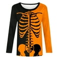 thumbnail image 5 of Patlollav Womens Winter Tees Casual Color Matching Skeleton Print Round Neck Loose T-Shirt Long Sleeve Shirt, 5 of 6