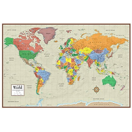 24x36 World Contemporary Elite 3D Push-Pin Travel Wall Map Foam Board Mounted &