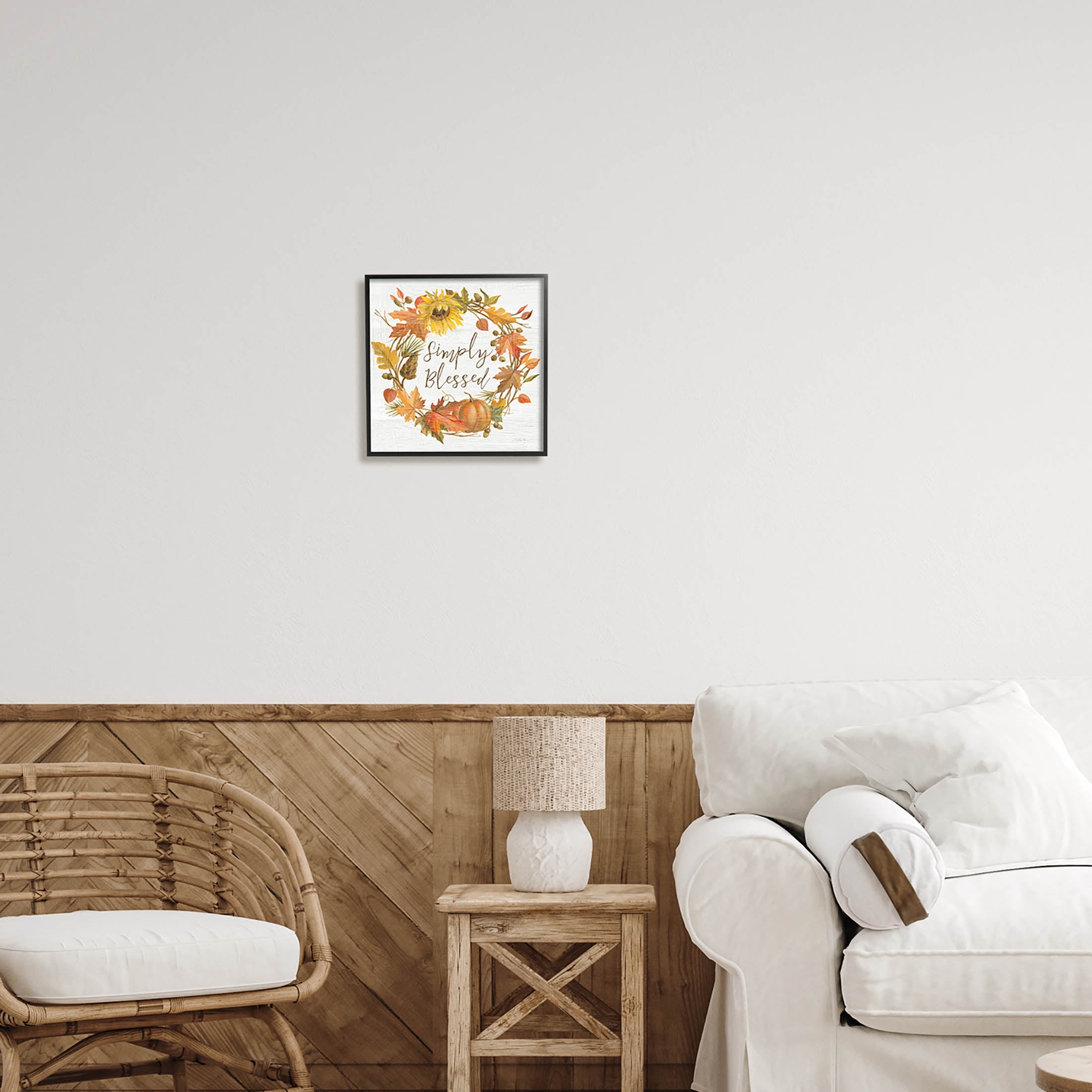 Stupell Industries Simply Blessed Autumn Wreath Graphic Art Black Framed Art Print Wall Art, Design by Silvia Vassileva