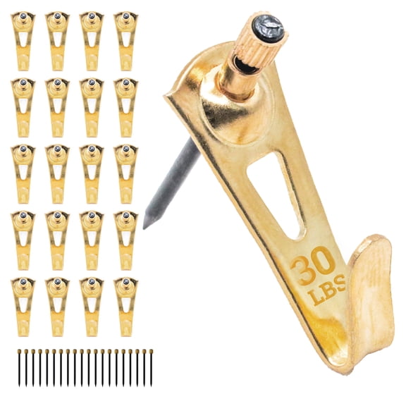 Picture Hang Solutions Brass Picture Hook with Nails 30-lb Capacity 25 Pieces per Pack