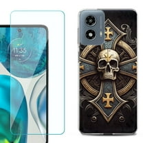 Phone Case for Motorola Moto G 5G 2024, with Tempered Glass Screen Protector, by OneToughShield - Skull Art