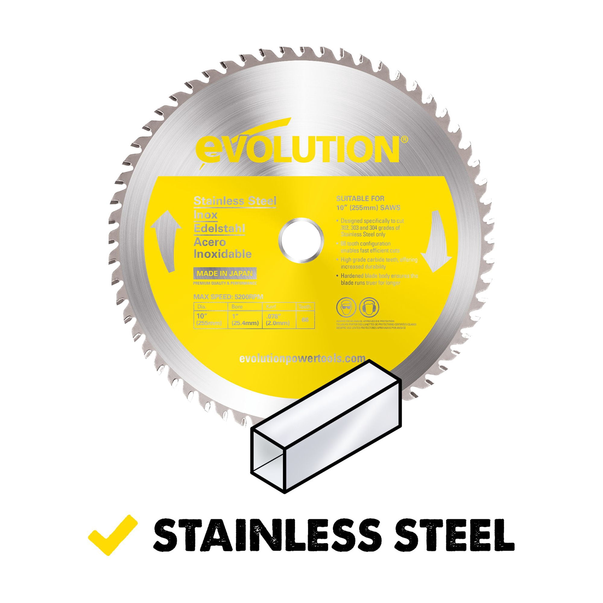 Evolution 10BLADESSN | 10 In. | 66T | 1 In. Arbor | Stainless Steel TCT Blade