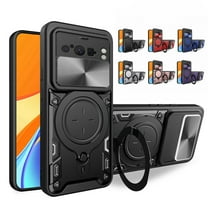 ELEHOLD Heavy Duty Case for Google Pixel 8 Sliding Camera Lens Cover Foldable Ring Kickstand Bracket Strong Magnetic Force Shockproof Hybrid Rugged Case for Google Pixel 8,Black