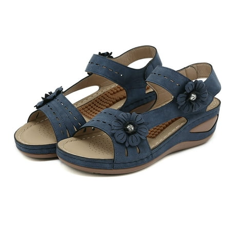 

Sandals Women Comfortable Strap Women s Sandals Summer slope heel casual open-toe flowers non-slip soft sole Summer Ladies Sandals Beach Womens Sandals Sandals for Women 2024 Blue 37