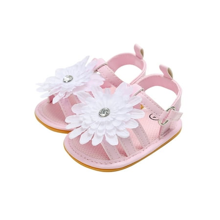 

GuliriFei Summer Baby Girl Sandals Shoes Princess Toddler Children Lovely Flower Diamond Soft Bottom Hollow Sandals Non-slip Shoes
