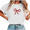 thumbnail image 2 of BLTIBY Womens Valentines Shirts Summer Short Sleeve Crewneck Bow Graphic Tops Casual Fashion Pullover Blouse White L, 2 of 5