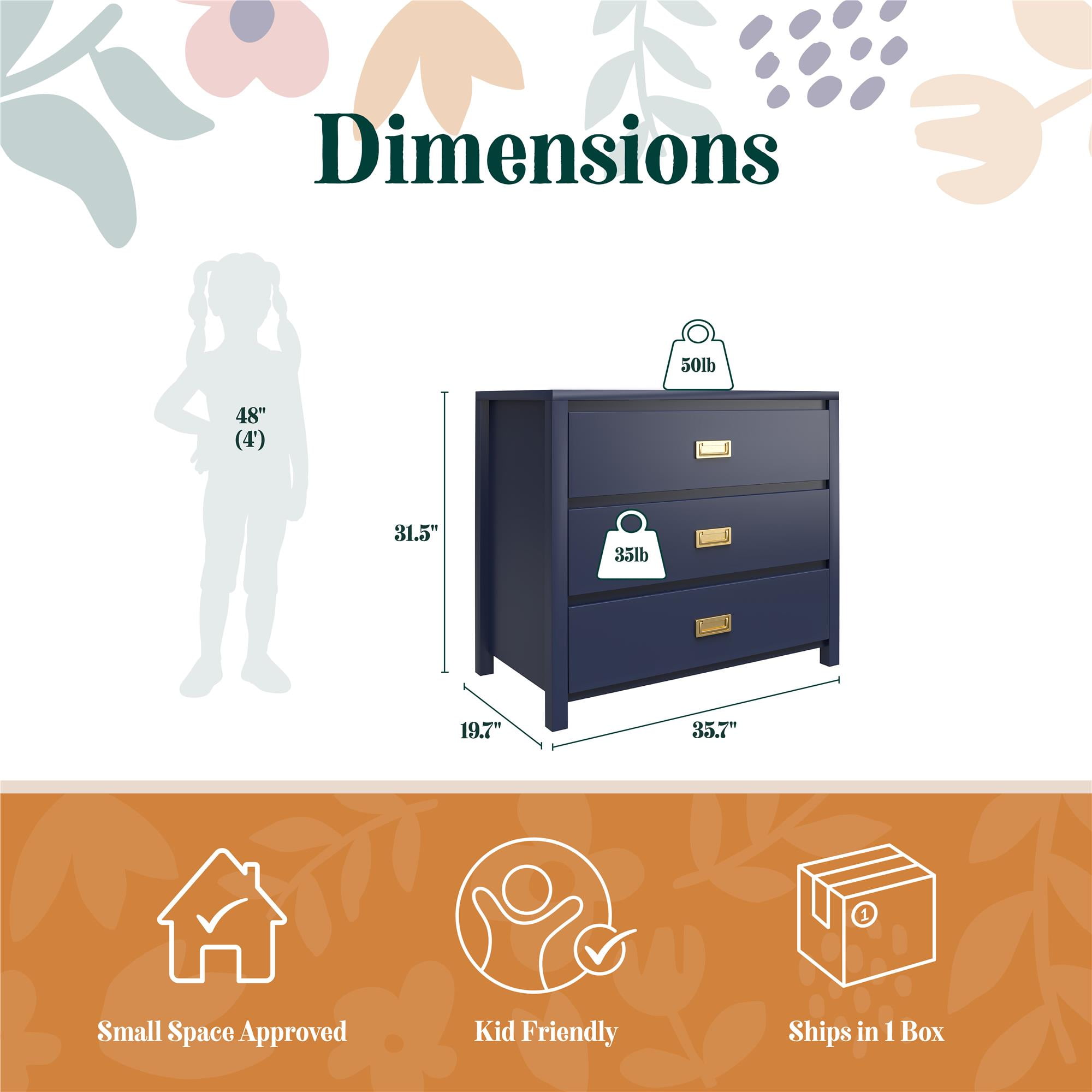 Max & Finn Haven 3-Drawer Kids' Dresser, Navy