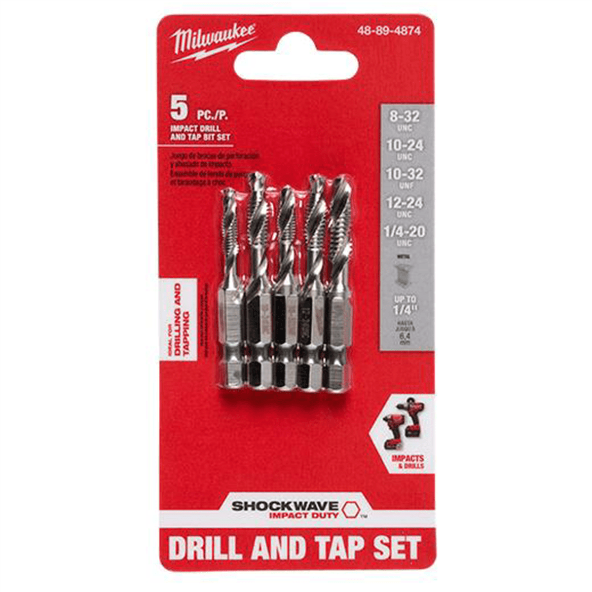 Milwaukee 48-89-4874 SHOCKWAVE 5 Pc. SAE Impact Drill Tap Set