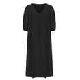 thumbnail image 3 of DYMADE Women Puff Short Sleeve V-Neckline Loose Cotton Linen Dress, 3 of 4