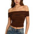 thumbnail image 6 of Favoffer Womens Off Shoulder Tees Irregular Hem Short Sleeve Slim Fitted Casual Tops Fashion Blouses For Street Dating Party Vacation Daily, 6 of 6