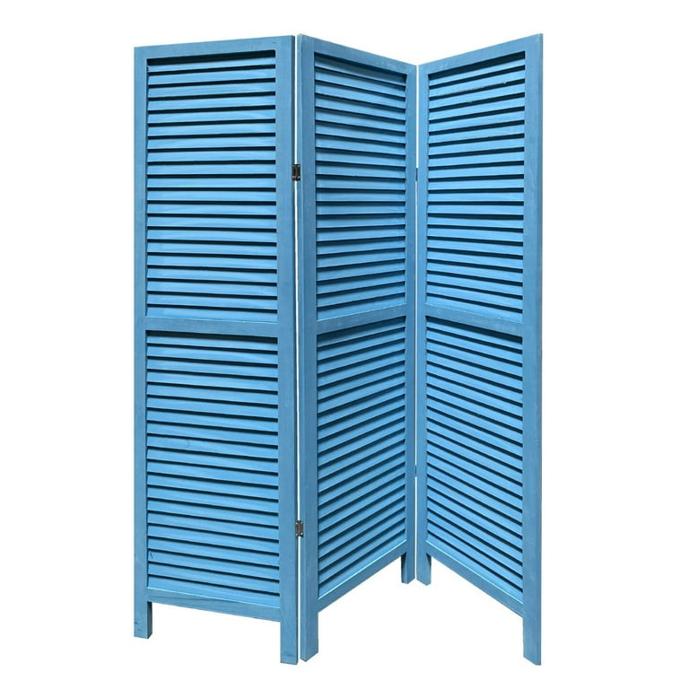 Blue Finish Wood Shutter 3 Panel Room Divider Screen Blue Finish Wood Shutter 3 Panel Room Divider Screen
