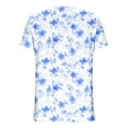 thumbnail image 6 of Sakmal Womens Plus Size Tops Elbow-Length Blue Button Floral V-Neck T-Shirts Womens Shirts, 6 of 7