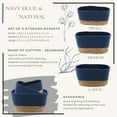 thumbnail image 5 of Elegant Navy Blue Cotton Storage Baskets Organizer Padang Bins Stackable for Shelves- Set of 3 - Ideal as Diaper Basket, Dog Toy Basket, Laundry Basket or Baby Gift Basket, 5 of 8