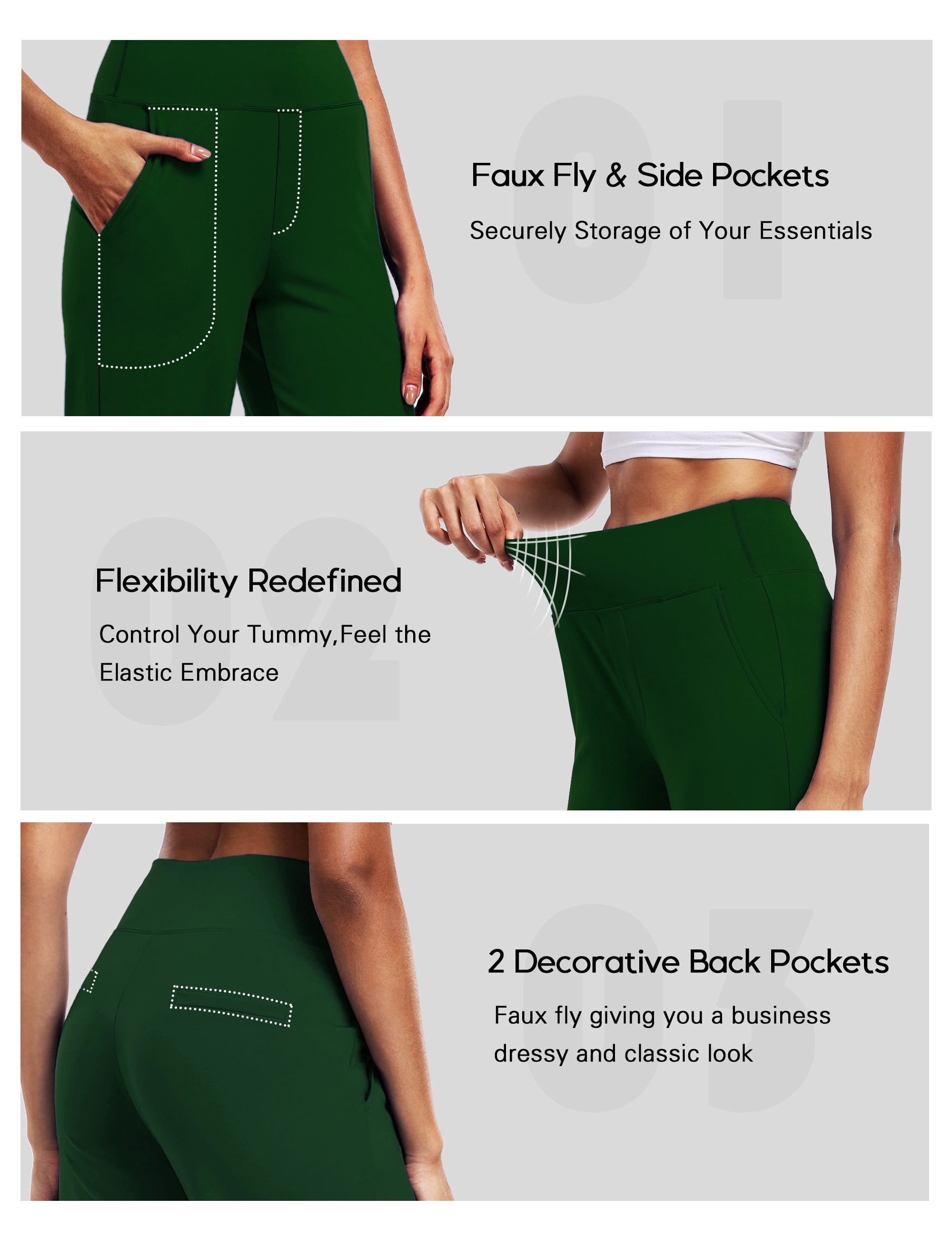 NELEUS Womens 29" Wide Leg Pants Athletic Yoga Leggings Casual Sweatpants Stretch Dress with Pockets,Dark Green,US Size L