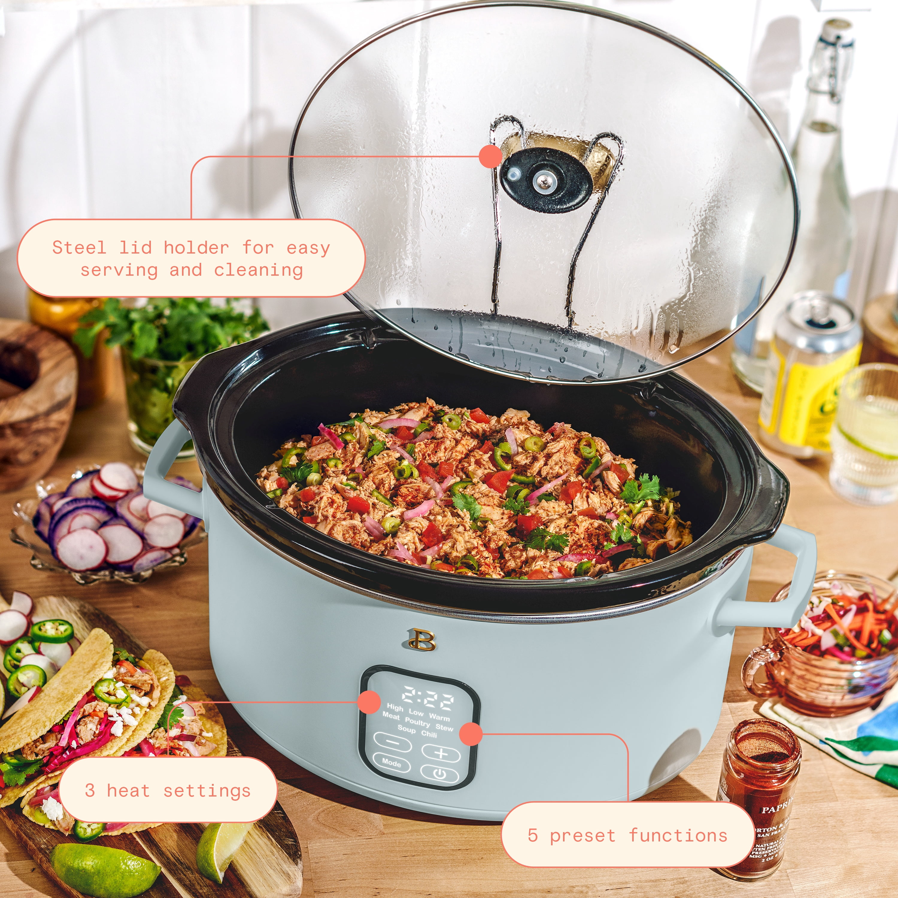 Beautiful 6 Qt Programmable Slow Cooker, Hydrangea by Drew Barrymore