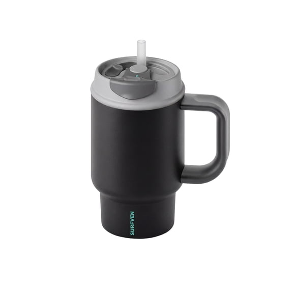 SURFVEN 24oz Double Wall Stainless Steel Insulated Tumbler with Handle and 2-in-1 Lid, Black