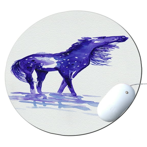 KuzmarK Round Mousepad / Hot Pad / Trivet - Abstract Snowflake Appaloose in Purple Horse Art by Denise Every