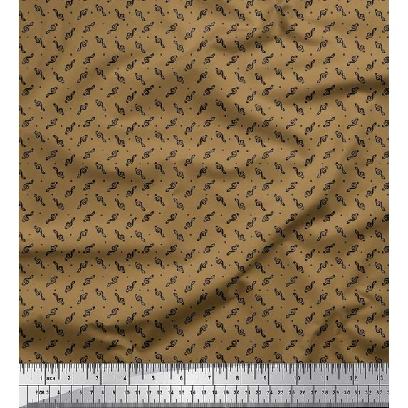 Soimoi Japan Crepe Satin Fabric Dot & Musical Notes Shirting Print Fabric by The Yard 42 Inch Wide