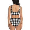 thumbnail image 3 of Kdxio Black White Plaid Print Women's 2 Piece High Waisted Wrap Spaghetti Strap Summer Swimsuit Bikini Set-Large, 3 of 7
