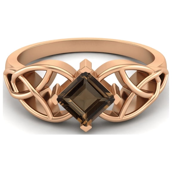 5mm Square Shape Natural Smoky Quartz 925 Silver Rose Vermeil Celtic Women Valentines Day Gifts Ring
