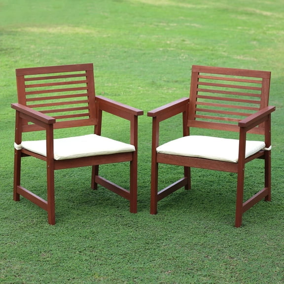 Furinno Tioman Teak Hardwood Outdoor Armchair with Cushion, Set of 2