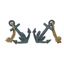 Zeckos Blue Cast Iron Ship Anchor Bookends Sculptures Set of 2
