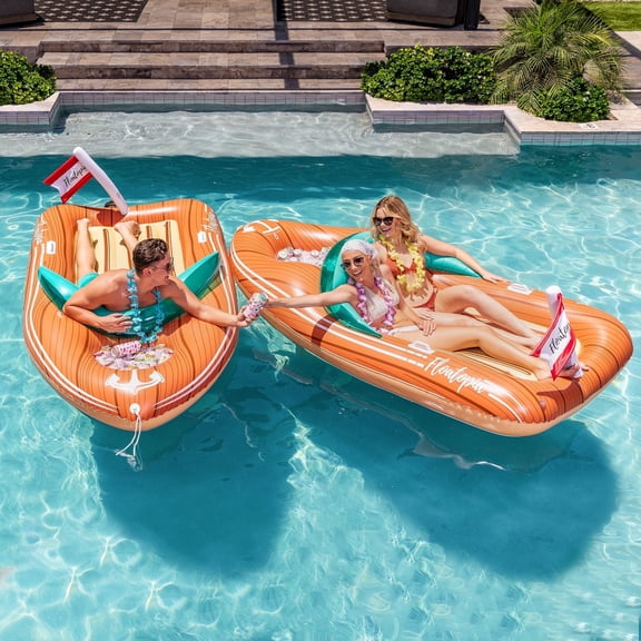 SYNCFUN 8 ft Inflatable Boat for Pool with Reinforced Cooler, Boat Raft Pool Lake Toys Summer Swimming Pool Party Decorations for Adults