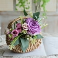 thumbnail image 2 of 3 Packs Half-moon Mini Straw Rattan Baskets, Hand-woven Flower Basket with Handle, Retro Storage Containers, Khaki, 2 of 4