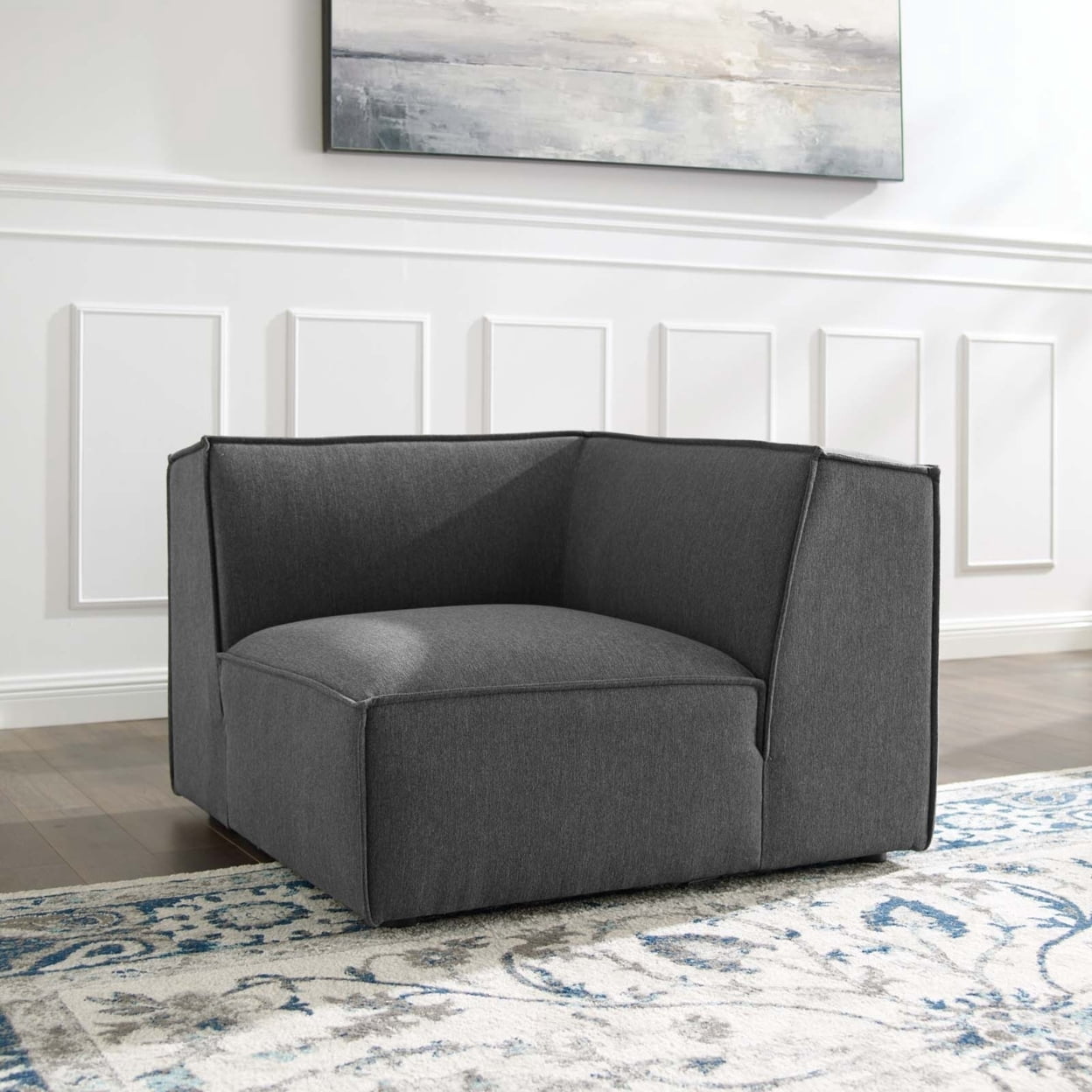Modway Restore Polyester Fabric Sectional Sofa Corner Chair in Charcoal