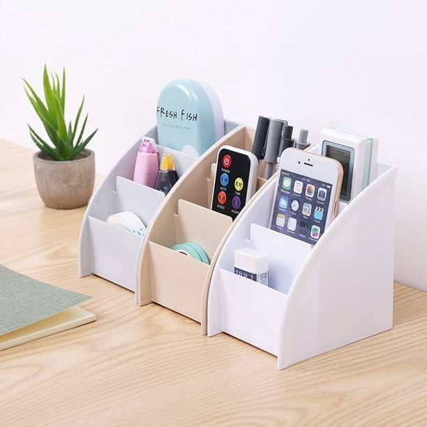 Caja de almacenamiento de plástico con partición trapezoidal para escritorio, estante de almacenamiento para artículos diversos de oficina, caja de almacenamiento para cosméticos