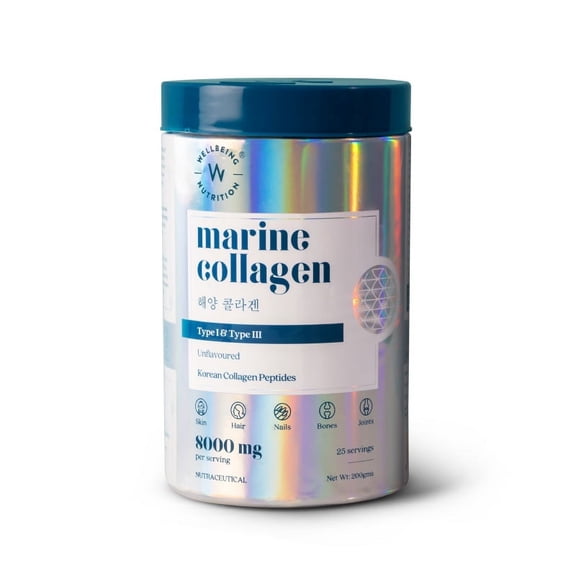 Wellbeing Nutrition Korean Marine Collagen Peptides Powder, Unflavored, 200g, 25 Servings