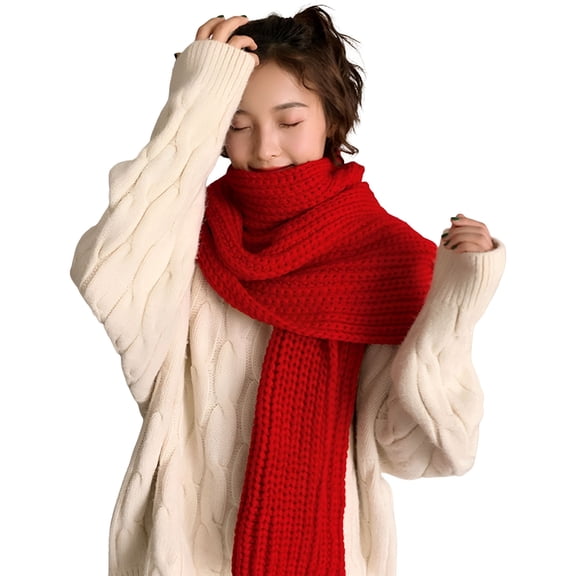 TELOLY Women Scarf Knitted Solid Color Plain Thickened Soft Keep Warm Comfortable Autumn Winter Adults Long Scarf Shawl for Outdoor, Red
