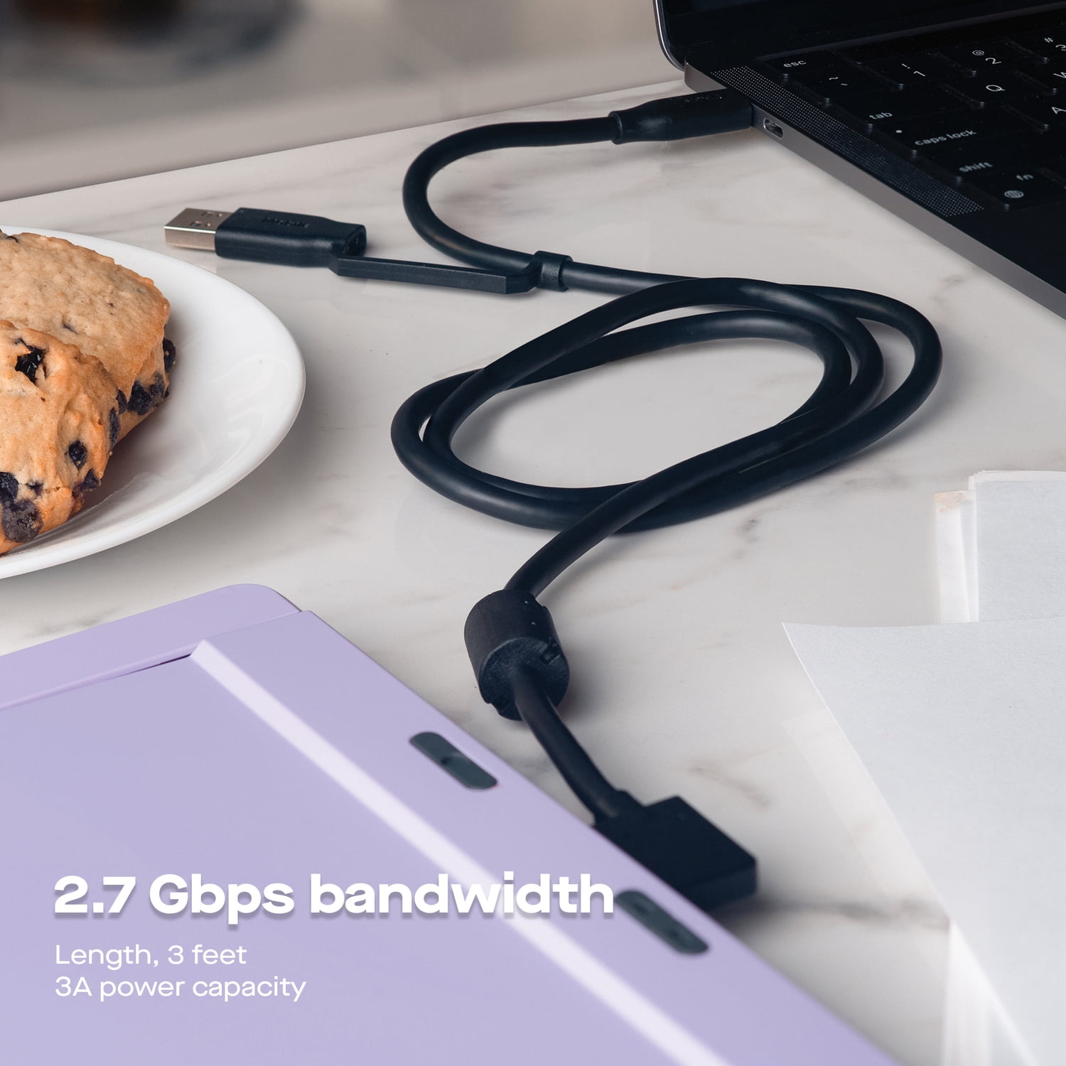 Mobile Pixels 3-Ft. USB-C to USB-C Cable with Type-A Adapter, Black