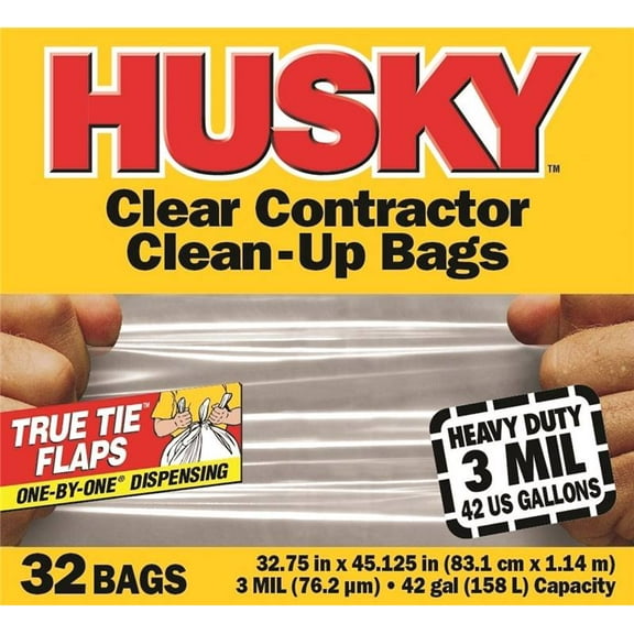 Poly-America HC42WC032C 42 Gallon Contractor Bag Clear, 32 Ct.
