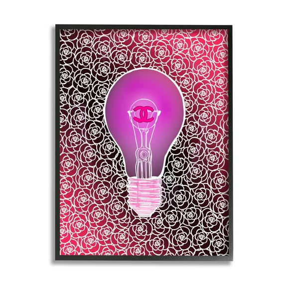 Stupell Industries Glam Brand Lightbulb Pattern Beauty & Fashion Painting Black Framed Art Print Wall Art, 11 x 14