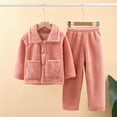 thumbnail image 3 of 2 Piece Winter Pajama Set Girls Size 6 Home Flannel Outfits Button down Collar Top Jacket Pants Pjs Loungewear Outfits, Pink, 3 Years, 3 of 6