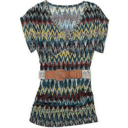 Susie Rose Juniors' Plus V-Neck Dolman Top with Belt