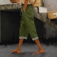 thumbnail image 2 of Summer Linen Pants for Women Loose Wide Leg Trousers Side Button Elastic Waist Straight Pants Crop Pants, 2 of 7