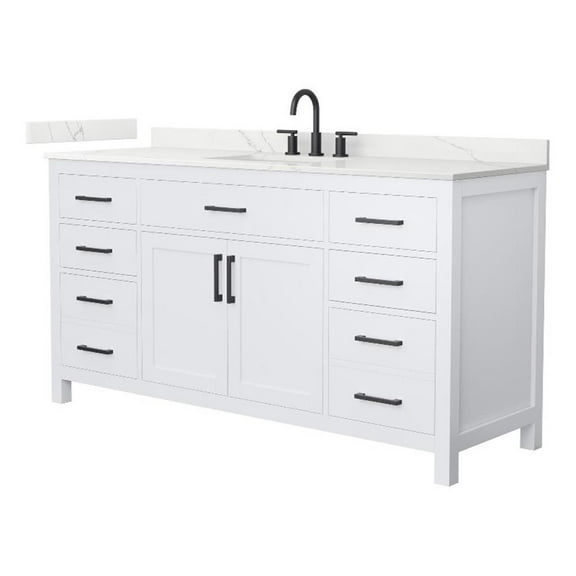 Beckett 66" White Single Vanity & Giotto Quartz Top (3-Hole) & Black Trim