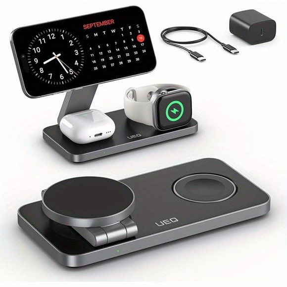 Foldable 3-in-1 Magnetic Wireless Charging Station for iPhone 16/15/14/13/12 Series, for AirPods Pro, Apple Watch Ultra - Magsafe Charger Stand for Apple Devices