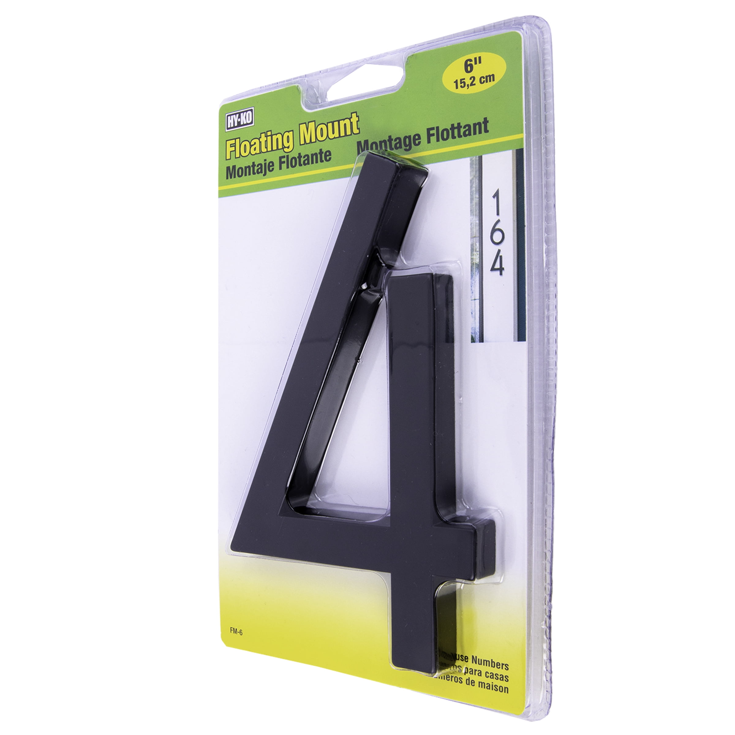 (3 pack) HY-KO 6" Black Floating Mount House Number 4