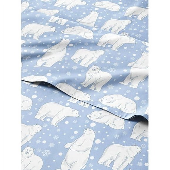 Christmas Sheets Cal King - 4 Piece Deep Pocket Christmas Sheet Set - Soft Wrinkle Free - Winter Bed Sheets - Christmas Sheets Kids & Toddlers - Polar Bears And Snowflakes - Cute Blue Christmas Sheets