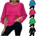 thumbnail image 1 of WRKEKC Hauts d'Été pour Femmes, Blouse en Chiffon à Manches Courtes Évasées et Col Rond, Couleur Unie, Mode Décontractée Printemps Été, 1 of 8